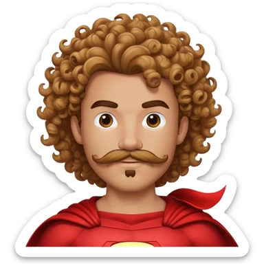 young teenage superhero sidekick with impressive curly mustache, smaller version of beard superhero costume sticker