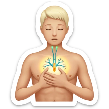 A hand on the chest with a soft, glowing light in the center, representing the vagus nerve switch being activated. The glow spreads through the body’s nervous system, turning off the alarm and bringing a sense of calm and control.-- vagus nerve sticker