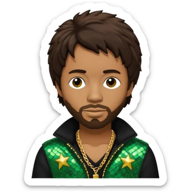 Shaggy, Reggae Rapper with dark brown hair, black sequin outfit sticker
