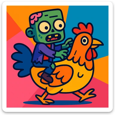 zombie riding a chicken, vibrant and playful sticker