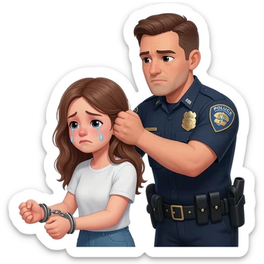crying white teen girl in handcuffs hair being pulled from behind by a male cop sticker