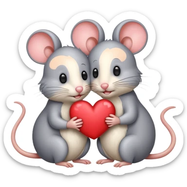 three mice hugging eachother with hearts sticker