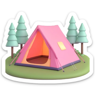 aesthetic camping tent, 3D effect, pastel pink, minimal and elegant, soft lighting sticker
