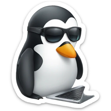 CUTE PENGUIN WORKING ON LAPTOP WITH SUNGLASSES sticker