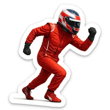Formula 1 driver in racing suit and helmet, detailed, dynamic pose sticker