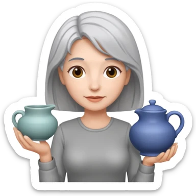 Woman with grey hair with ceramics sticker