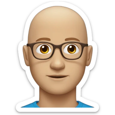 White young bald man, blue eyes, wearing brown-ish round shaped glasses and long sleeve blue shirt sticker