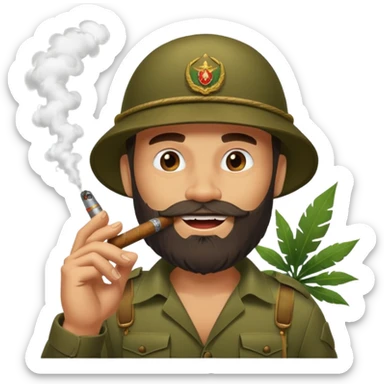brauny bearded cool jungle commando smoking a cigar with a grin sticker
