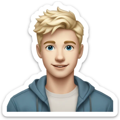 confident happy clean shaven pale teen boy with short blonde light hair blue eyes outdoor portrait sticker