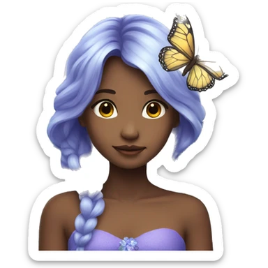 Beautiful, flower, fairy, blue, silver, purple, long hair, big butterfly wings sticker