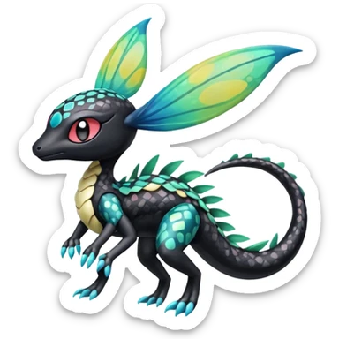 Splash-patterned Meloetta-Guilmom-Salandit-Trico-Pokémon-Fakémon-fusion-hybrid-creature sticker