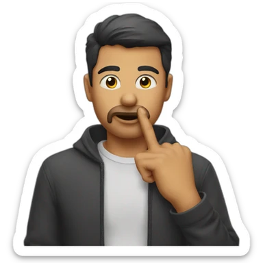 A guy with his finger in his mouth making the silence sign sticker