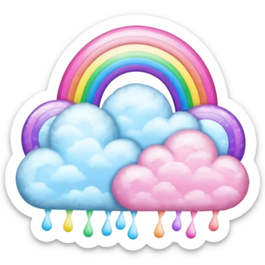 Pink sparkly rainbow with cotton candy clouds sticker