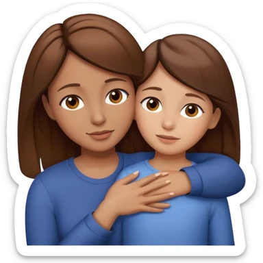mom and daughter next to eachother hugging. they both have brown hair and brown eyes sticker