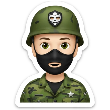 Soldier with green camo uniform and black mask sticker