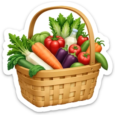 generate an image for groccary products basket ixcluding vegetables, fruits & dairy products sticker