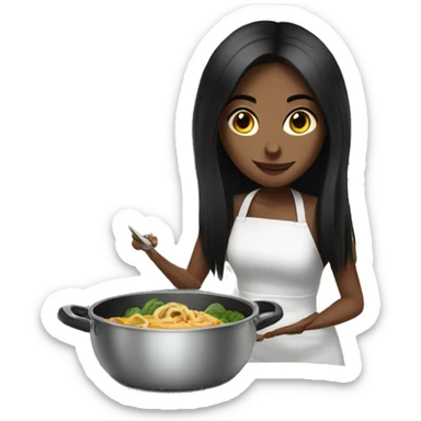Pale girl with long black hair cooking dinner  sticker