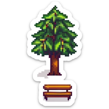 tiny simple city park icon with tree and bench, modern colors, minimal details, small size sticker