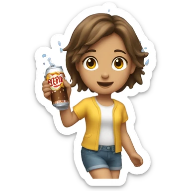 a little girl dancing in the rain with  brown hair and a soda on her shirt sticker