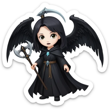 Necromancer girl with wings, a scythe and shield sticker