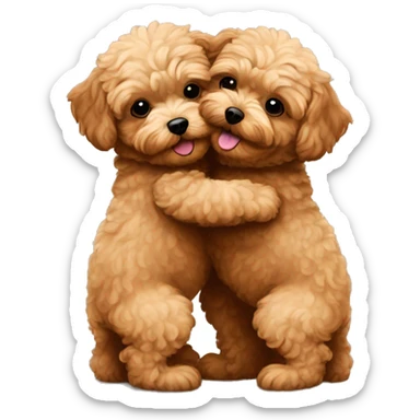 2 brown maltipoo dogs hugging, they are brother and sister sticker