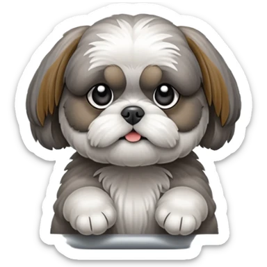 cute all grey shih tzuh behind window blinds pulling them open with one paw and peeking through the slit between the blinds sticker