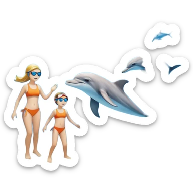 ]가족이 해변에서 돌고래 스노쿨링 하는 거 만들어줘 sticker