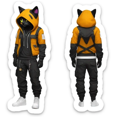 Edgy Anthro cool pretty colorful dark cat-fursona techwear cargo pants hoodie sticker
