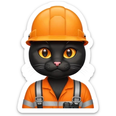 black cat, handyman Outfit, wearing a Helmet sticker