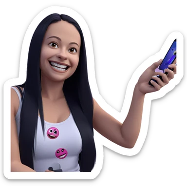 smiling girl with phone sticker