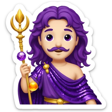  Pluto from Roman Deities with long deep purple wavy hair, deep purple sequin toga sticker