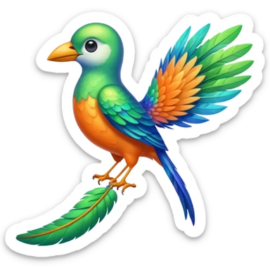 pajaro con las plumas de cola en forma de raqueta color verde azul naranja sticker