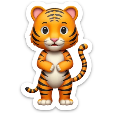 Cute tiger emoji, full body, standing pose, 3D emoji style sticker