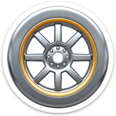 A chrome car wheel emoji, polished silver metal rim, smooth circular shape, minimal futuristic design, soft reflections, iOS emoji style, centered on white background, ultra clean look sticker
