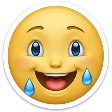 Emoji, yellow round laughing face, blue tears of joy sticker