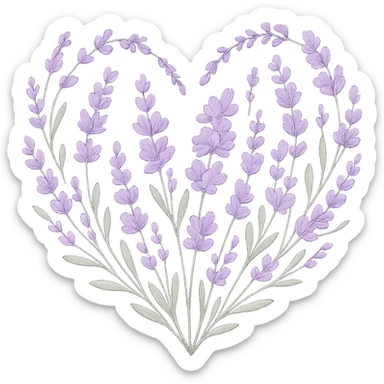 heart with a lavender garden theme, clean digital illustration sticker
