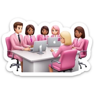 people in pink SPAM office setting having a SPAM marketing meeting landscape  sticker
