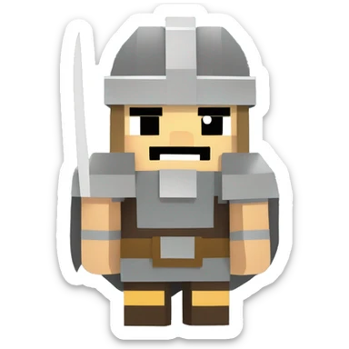 Scandinavian Viking waist-deep with a sword in his hand and an angry mood in Minecraft style sticker