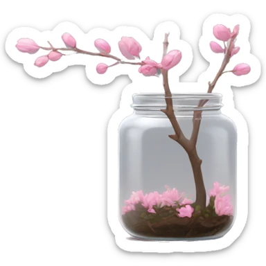 Delicate big twig with pink buds in a transparent jar vase sticker
