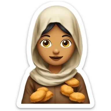 Meisje met hoofddoek die kipnuggets eet sticker
