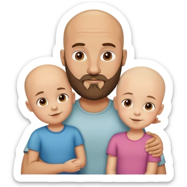 Bald dad with beard, who has 2 cutie kids, boy and girl. No beard on the kids sticker
