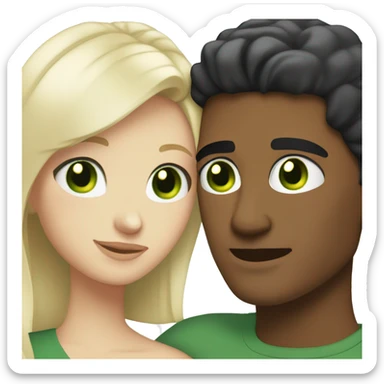 Whites women blonde hair green eyes hugging white man short black hair brown eyes  sticker