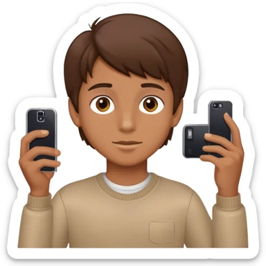 boy brown hair brown eyes taking picuture with a cell sticker