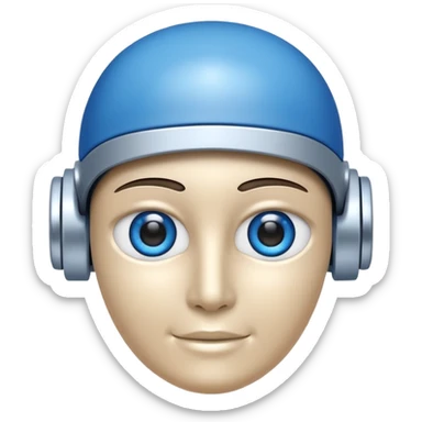 robo azul e branco sorrindo e piscando com um olho só, fazendo um sinal de posito com uma das mãos sticker