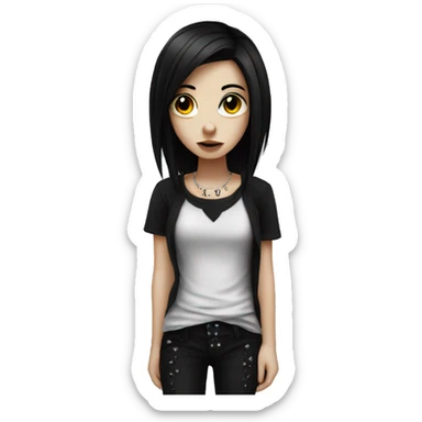 emo girl with black hair and piercings sticker