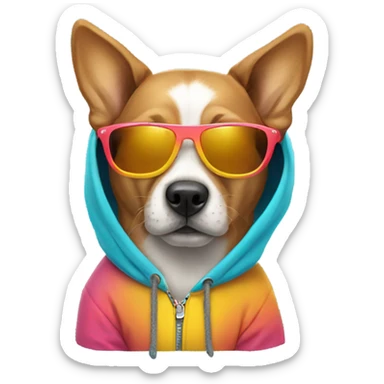 dog wearing a hoodie with sunglasses sticker