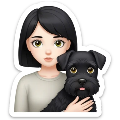 pale girl with light eyes and black hair and black schnauzer sticker