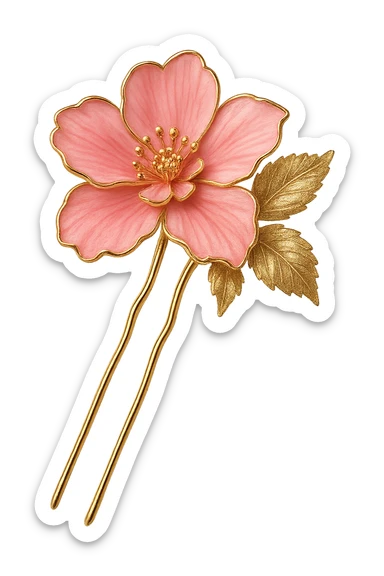 pink floral hairpin, glamorous and stylish sticker