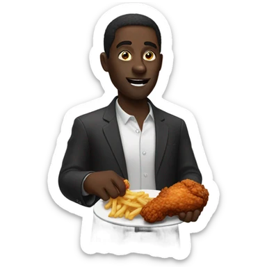 Dark man eating fried chicken sticker