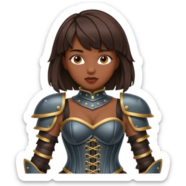 dark skinned with bangs brunette woman with corset armour sticker